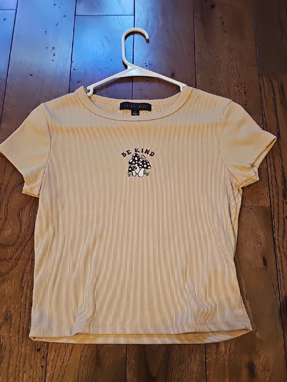 Valleygirl Pale Yellow 'Be Kind' Ribbed Short Sleeve Tee